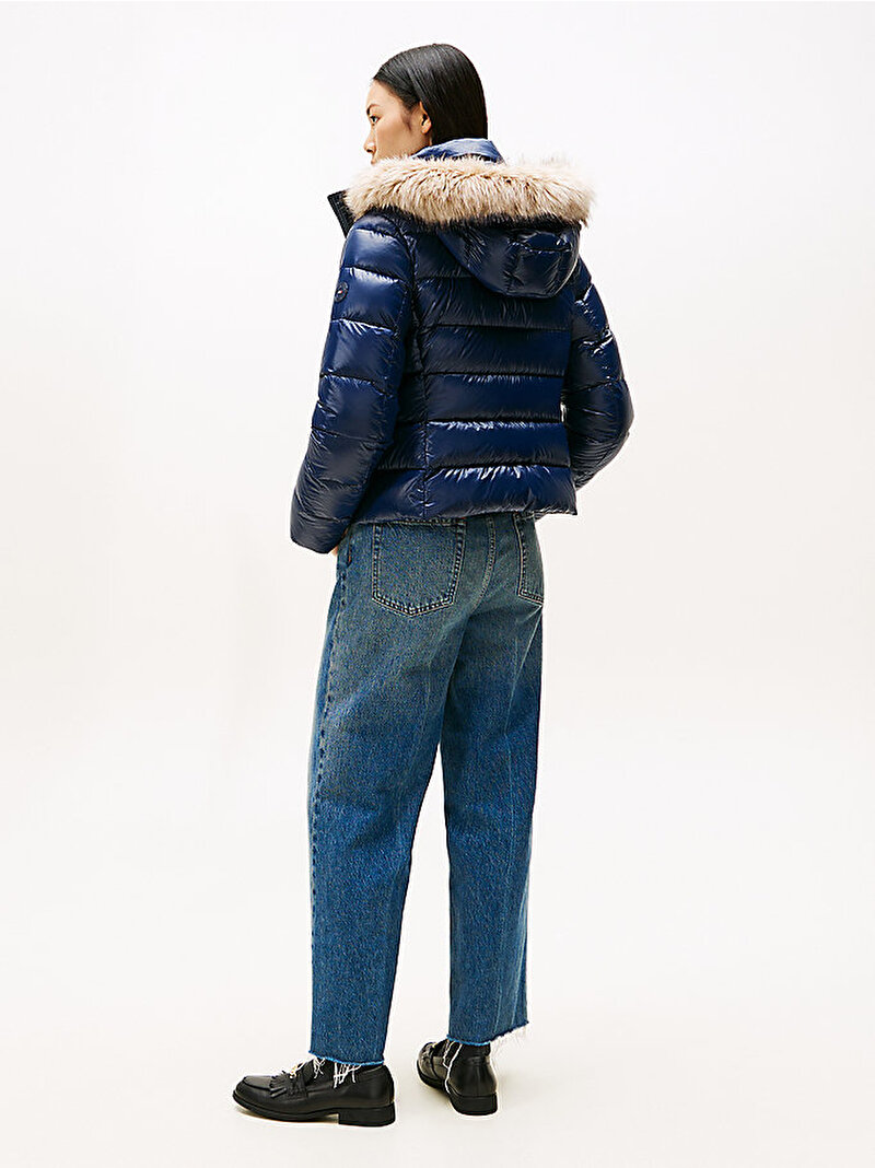 Kadın Gloss Down Slim Puffer Mont Lacivert WW0WW47354C1G