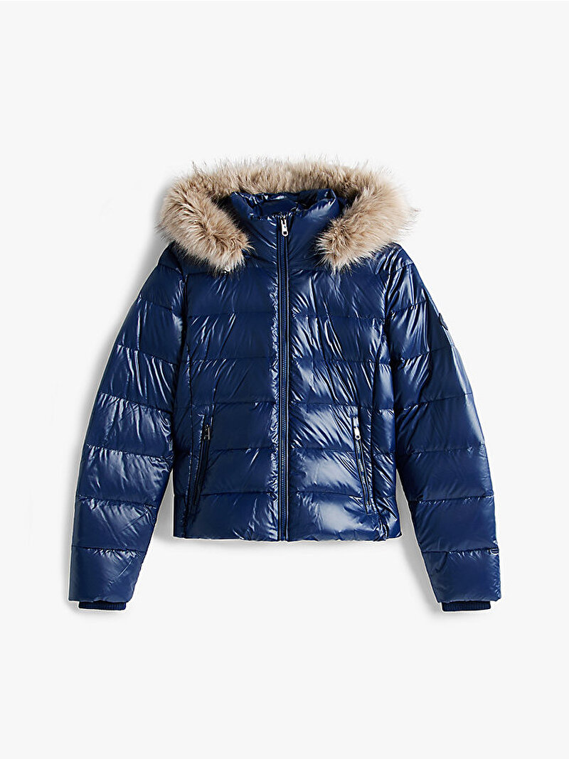Kadın Gloss Down Slim Puffer Mont Lacivert WW0WW47354C1G