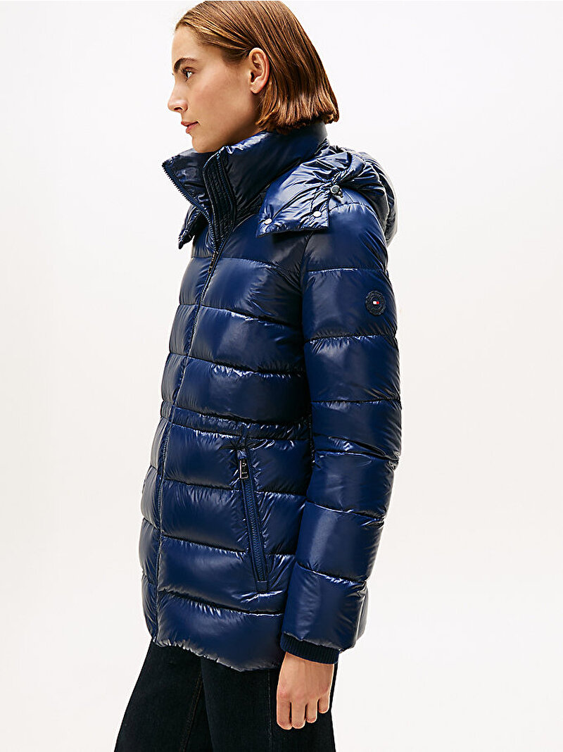 Kadın Gloss Down Waist Puffer Mont Lacivert WW0WW47355C1G