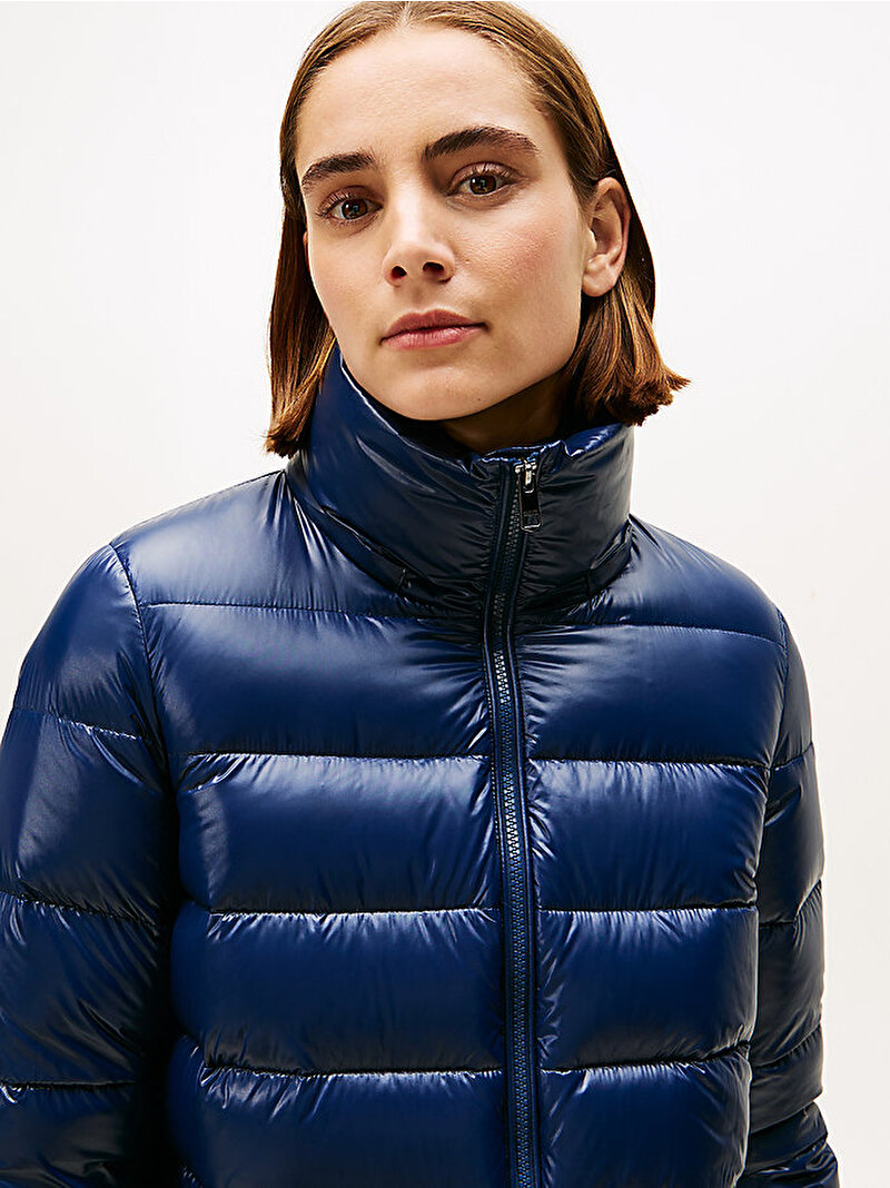 Kadın Gloss Down Waist Puffer Mont Lacivert WW0WW47355C1G