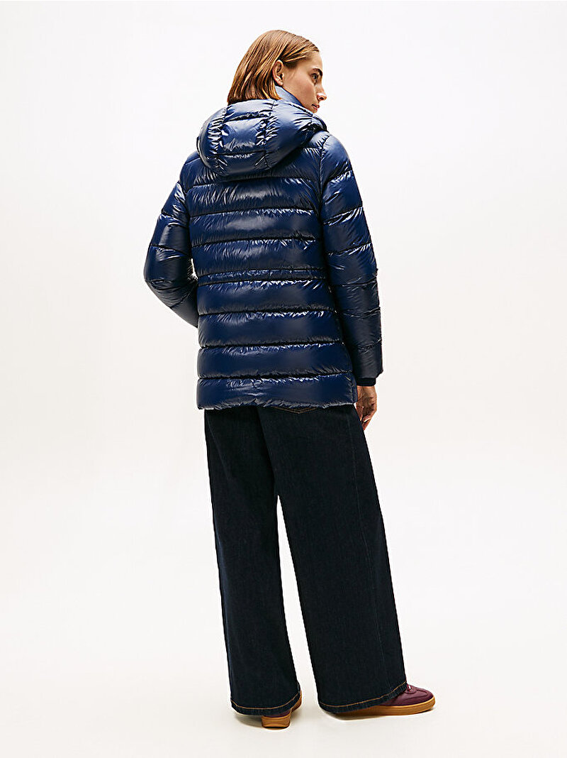 Kadın Gloss Down Waist Puffer Mont Lacivert WW0WW47355C1G