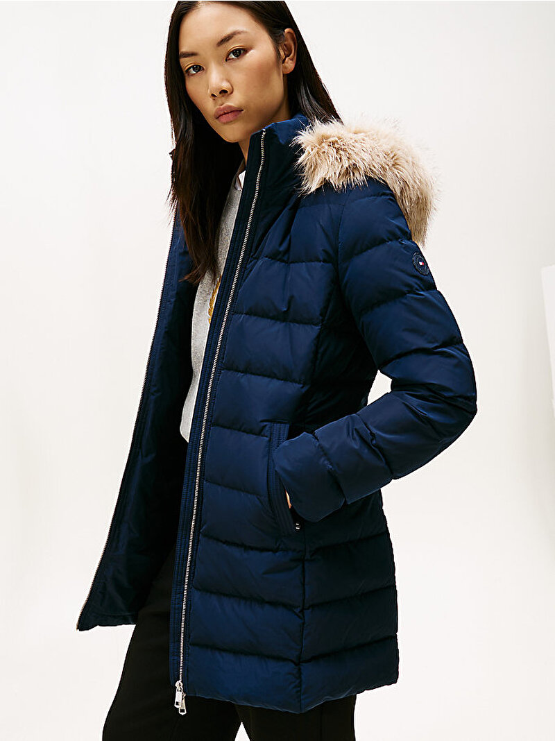 Kadın Down Slim Puffer Mont Lacivert WW0WW47540C1G