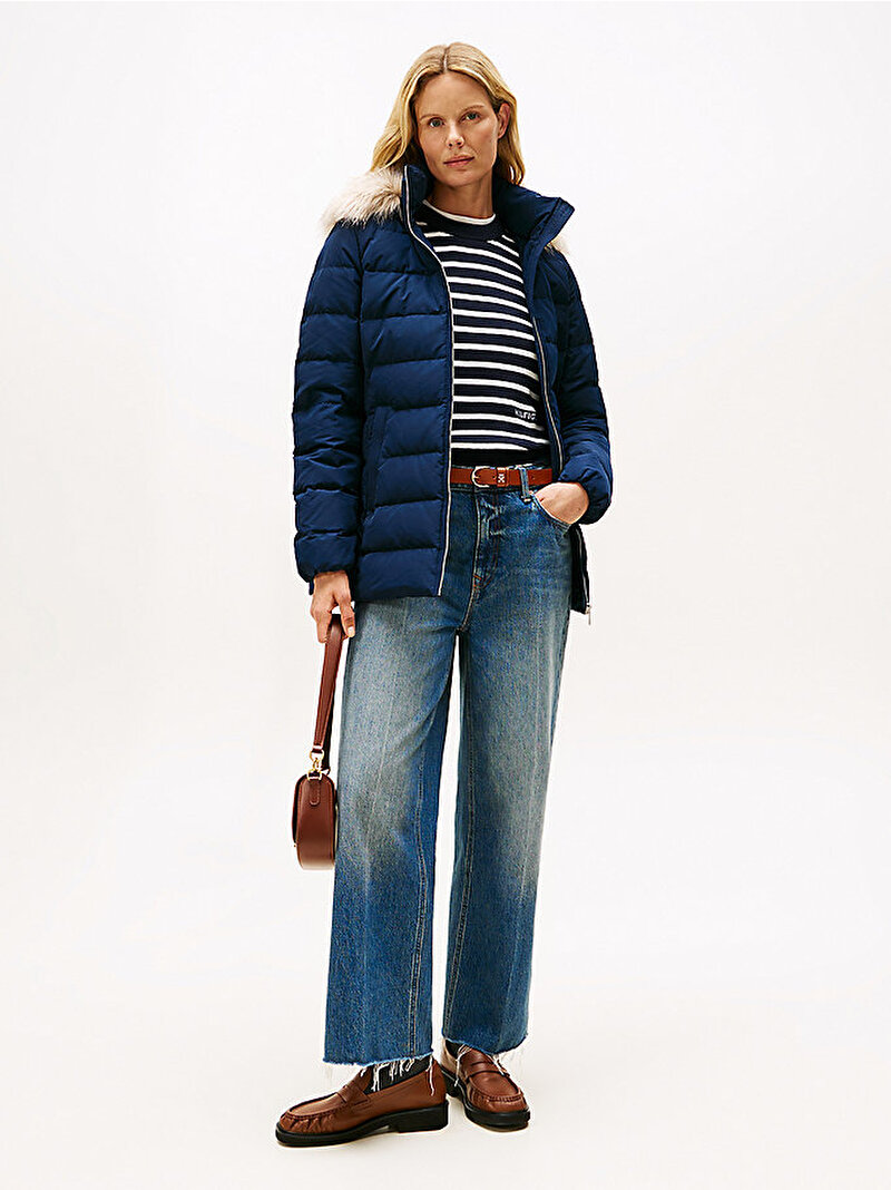 Kadın Down Slim Puffer Mont Lacivert WW0WW47542C1G