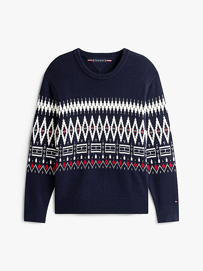 Erkek Pleaced Fairisle Wool Kazak Lacivert MW0MW408440A4