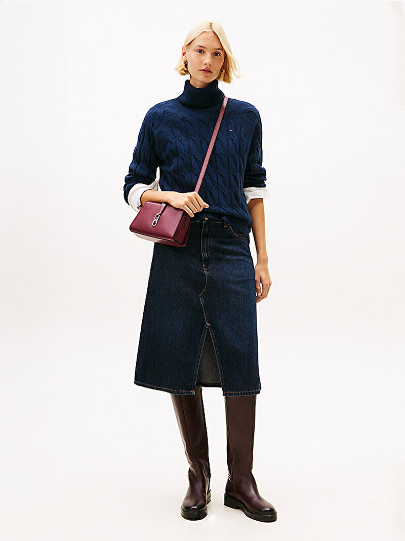 Kadın Soft Wool Cable Kazak Lacivert WW0WW46791C1G