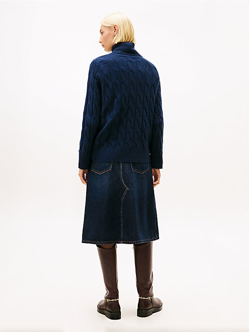 Kadın Soft Wool Cable Kazak Lacivert WW0WW46791C1G