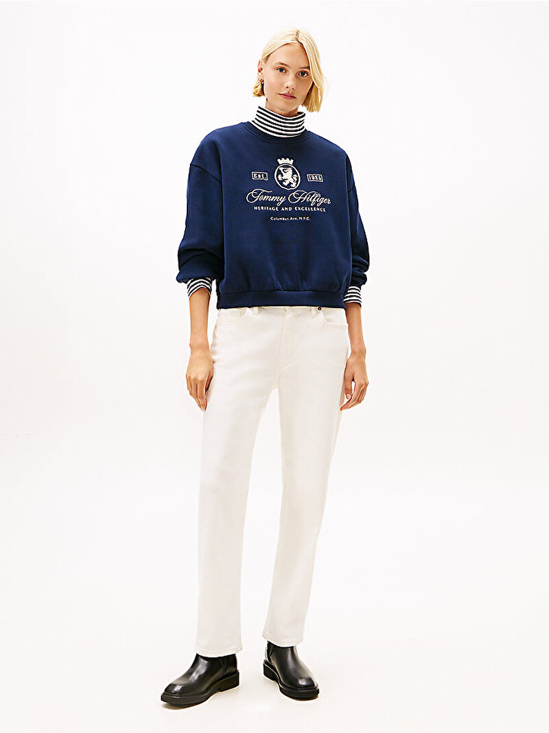 Kadın Varsity Crest Fleece Sweatshirt Lacivert WW0WW46128C1G