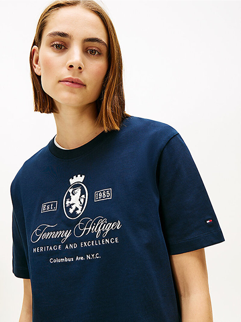 Kadın Varsity Crest Relax T-shirt Lacivert WW0WW46118C1G