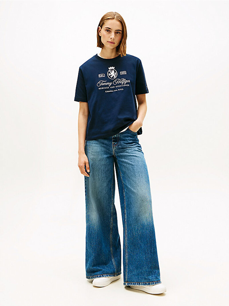 Kadın Varsity Crest Relax T-shirt Lacivert WW0WW46118C1G