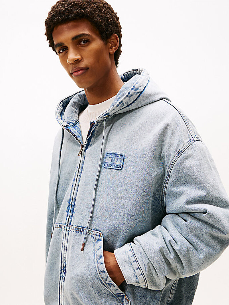 Erkek Denim Padded Hood Bomber Ceket Mavi  DM0DM221371AB