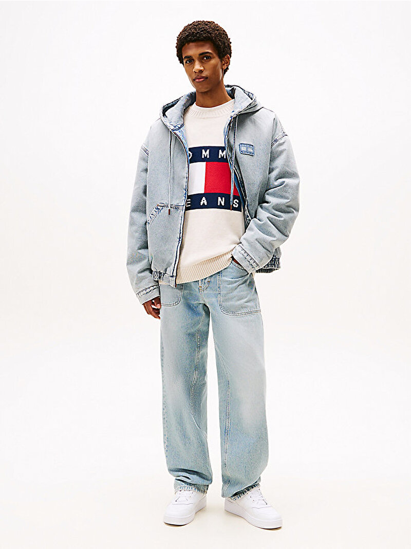 Erkek Denim Padded Hood Bomber Ceket Mavi  DM0DM221371AB