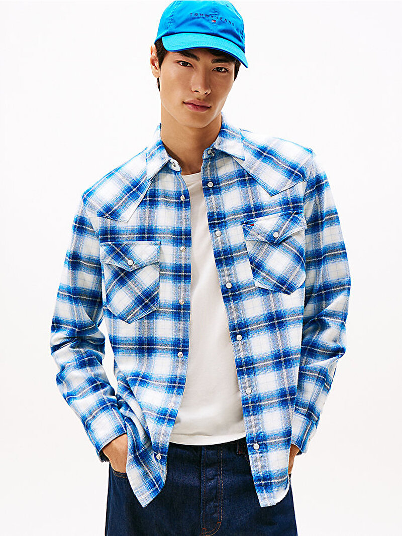 Erkek TJM Regular Western Flannel Gömlek Mavi  DM0DM22019C3D