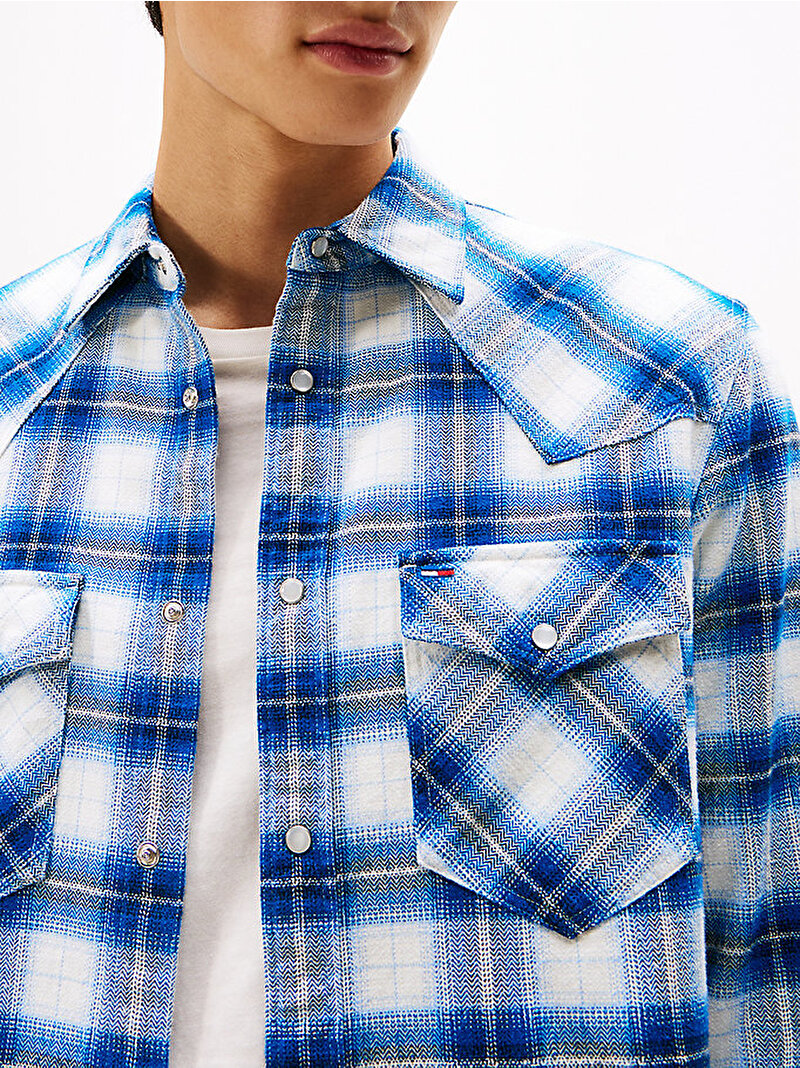 Erkek TJM Regular Western Flannel Gömlek Mavi  DM0DM22019C3D