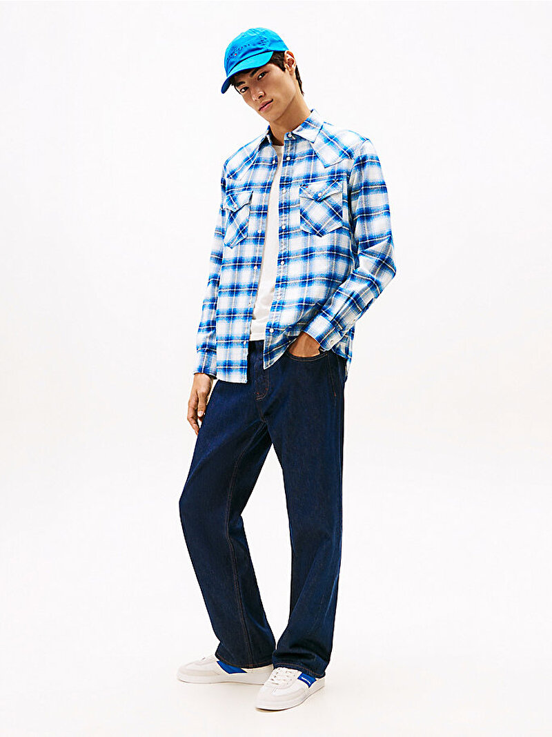 Erkek TJM Regular Western Flannel Gömlek Mavi  DM0DM22019C3D