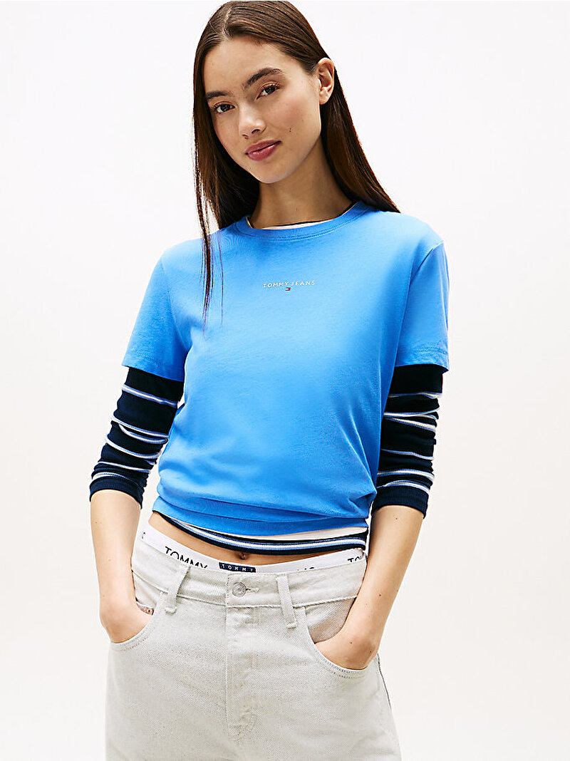 Kadın TJW Regular Linear T-shirt Mavi  DW0DW21964C30