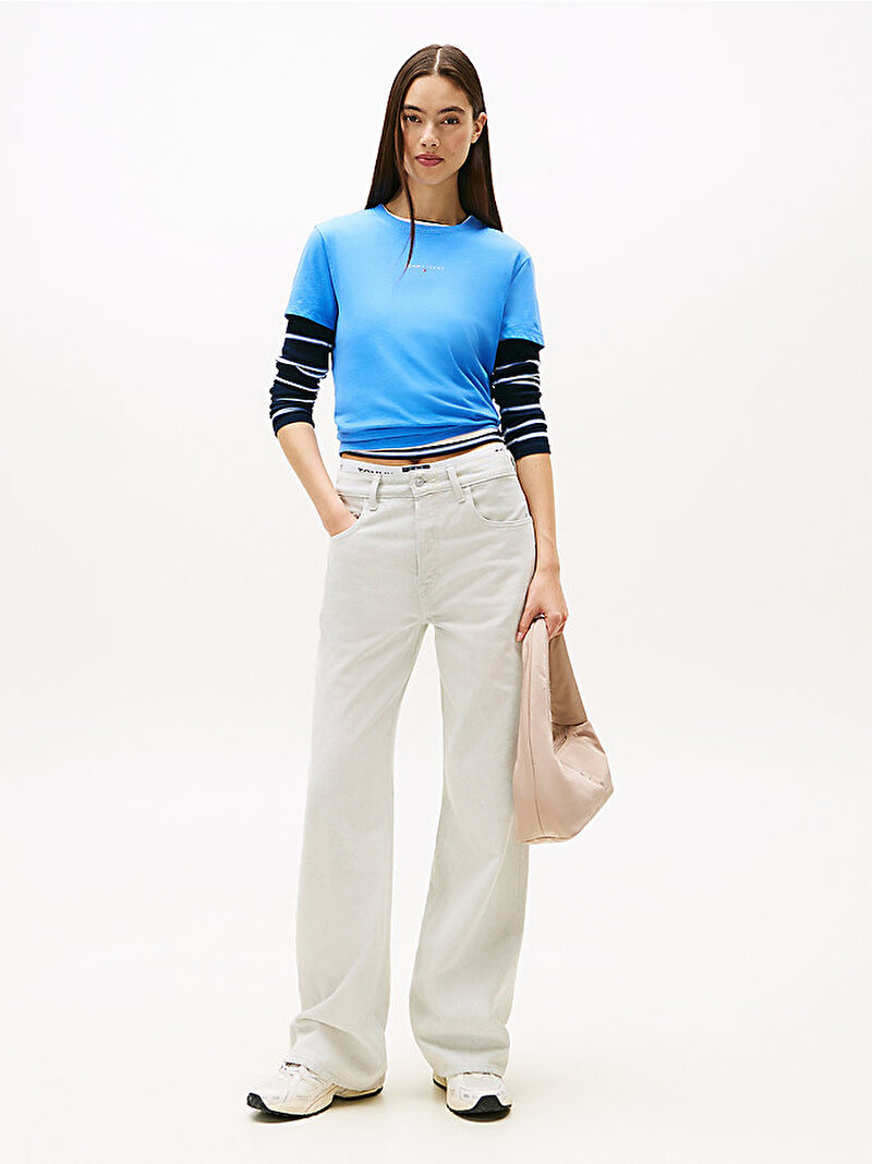 Kadın TJW Regular Linear T-shirt Mavi  DW0DW21964C30