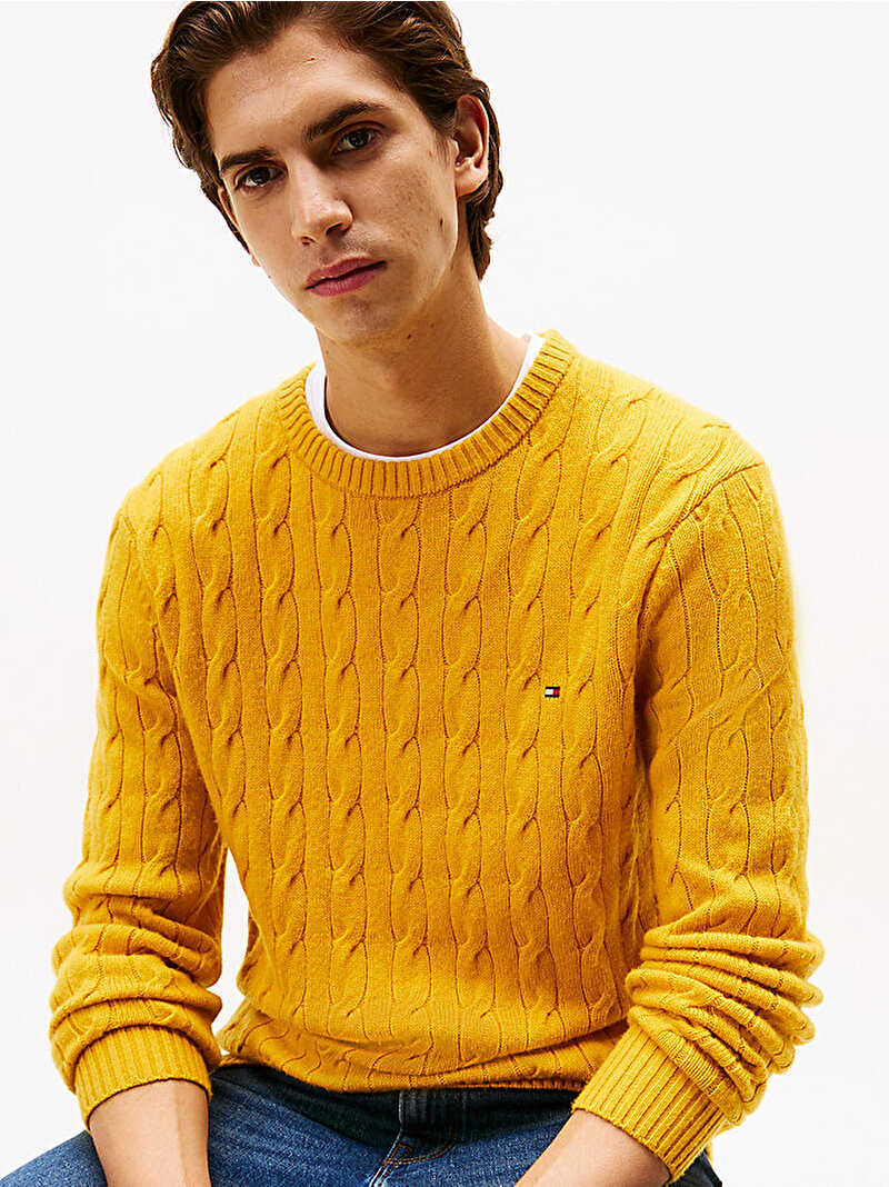 Erkek Lambswool Blend Kazak Sarı MW0MW40442ZF4