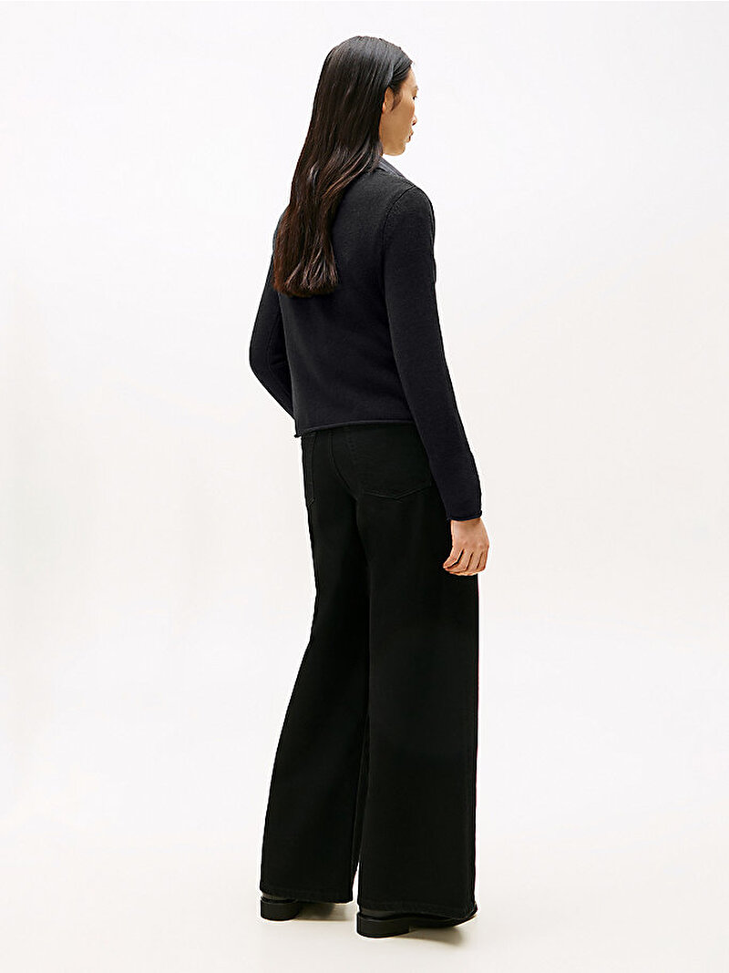 Kadın Soft Wool V-Neck Kazak Siyah WW0WW43505BDS