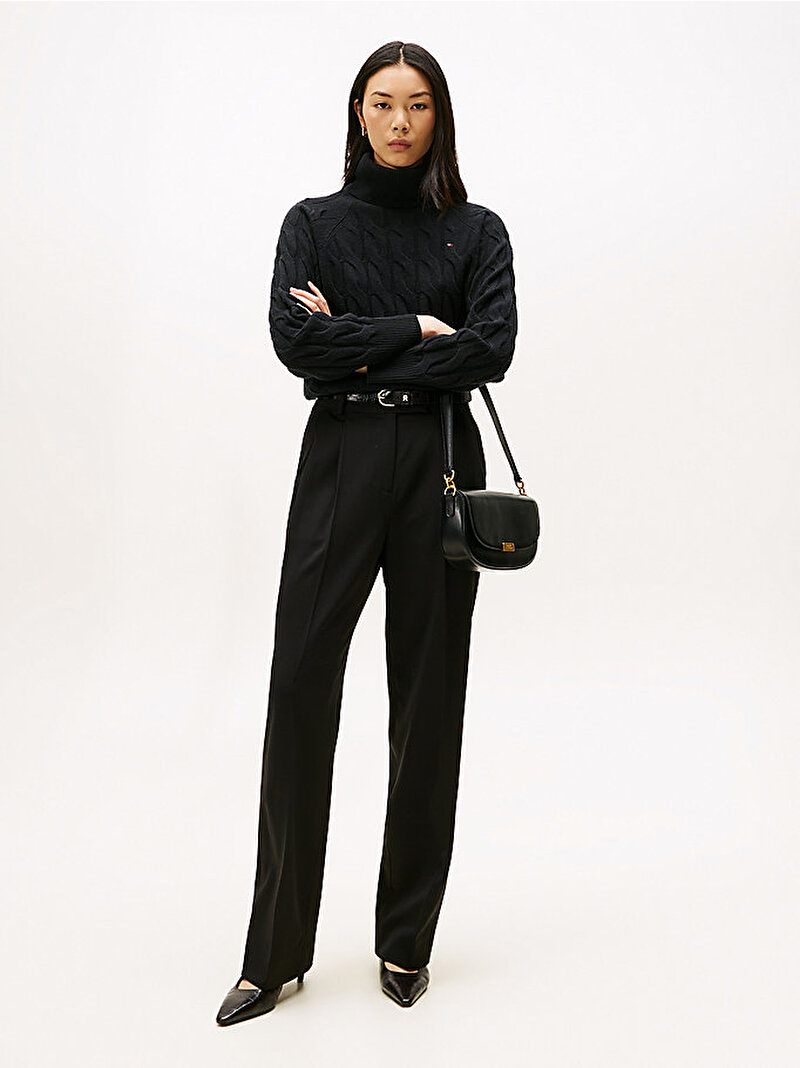 Kadın Soft Wool Cable Kazak Siyah WW0WW46791BDS