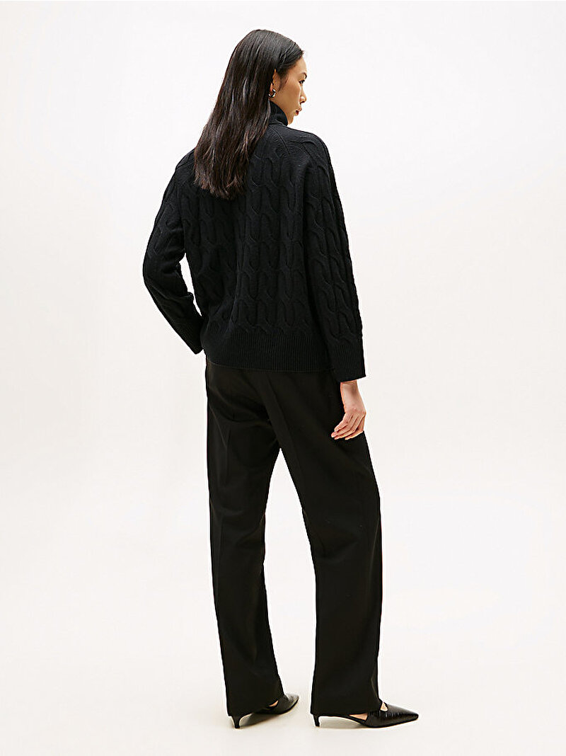 Kadın Soft Wool Cable Kazak Siyah WW0WW46791BDS