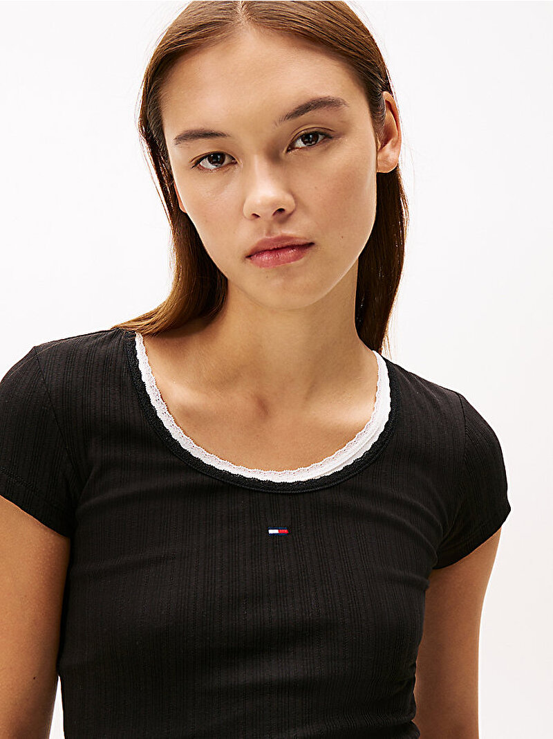 Kadın TJW Slim Irregular T-shirt Siyah DW0DW21570BDS