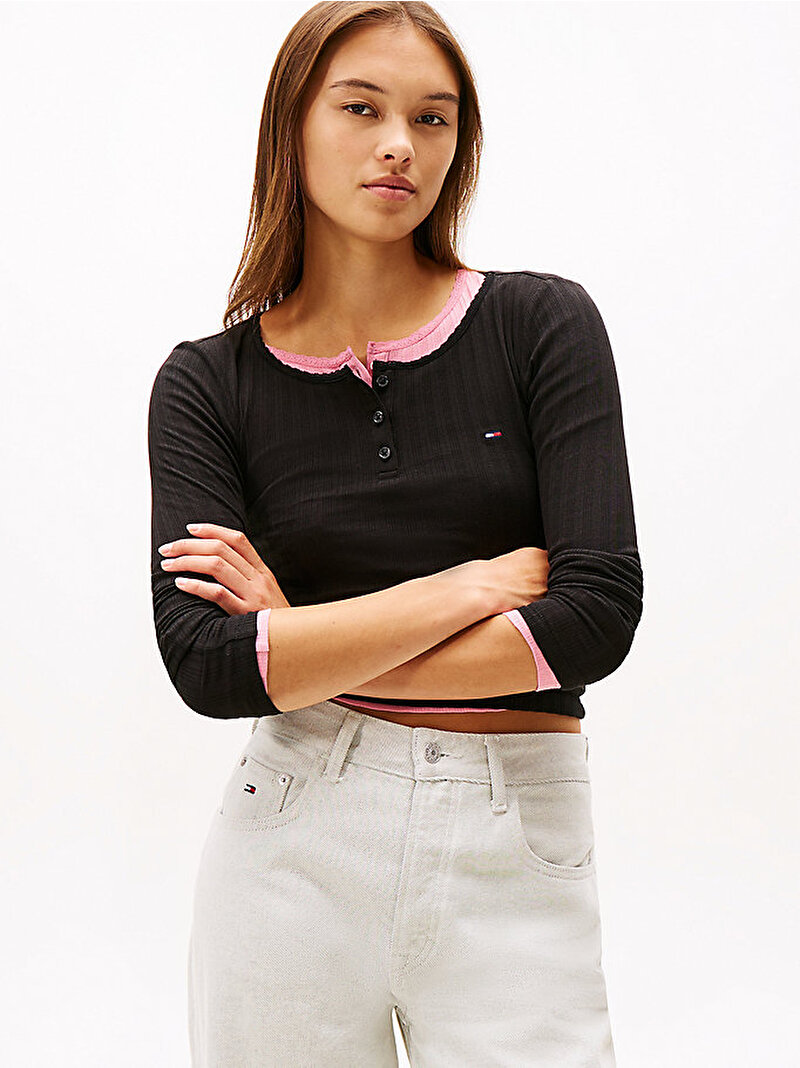 Kadın TJW Slim Irregular T-shirt Siyah DW0DW21575BDS