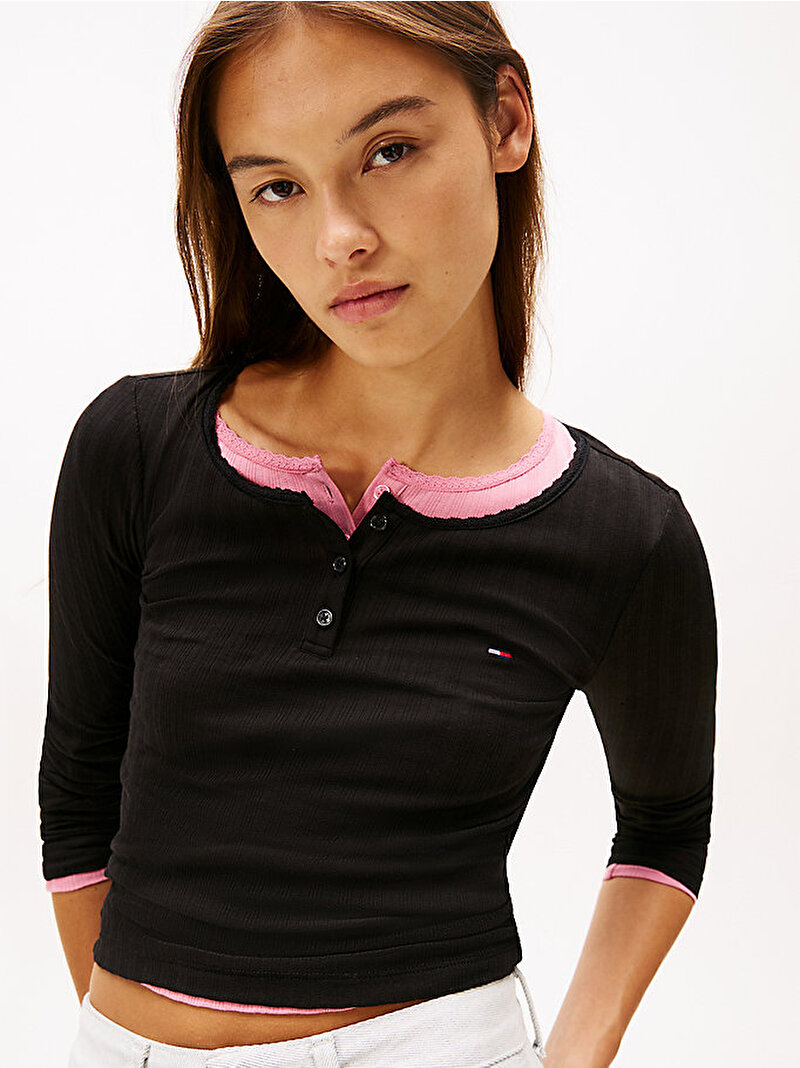 Kadın TJW Slim Irregular T-shirt Siyah DW0DW21575BDS