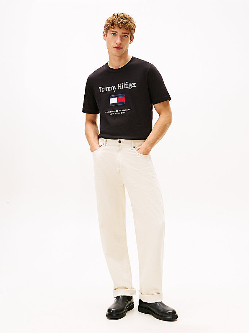 Erkek Tommy Embro Flag T-shirt Siyah MW0MW42736BDS