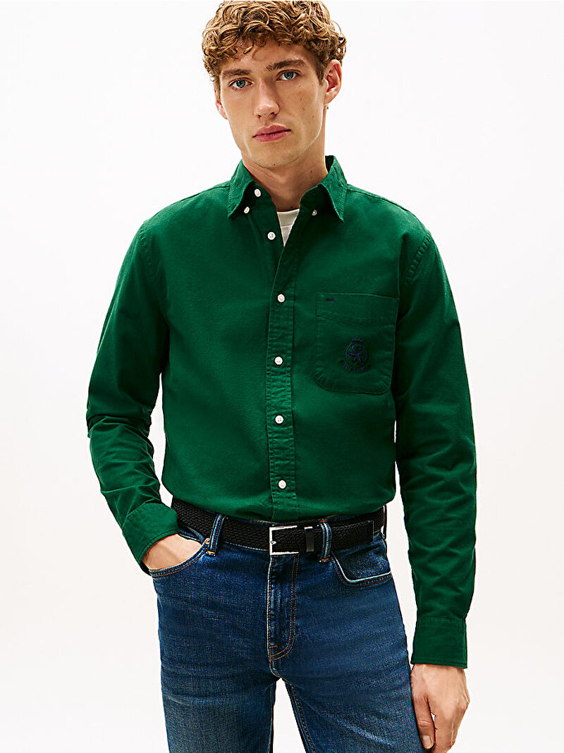 Erkek Brushed Oxford Crest Gömlek Yeşil MW0MW40890L6K