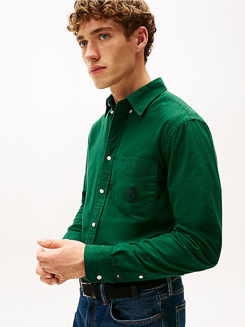 Erkek Brushed Oxford Crest Gömlek Yeşil MW0MW40890L6K