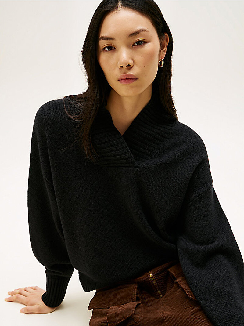 Kadın Marl Wool Blend Shaw Kazak Siyah WW0WW46433BDS