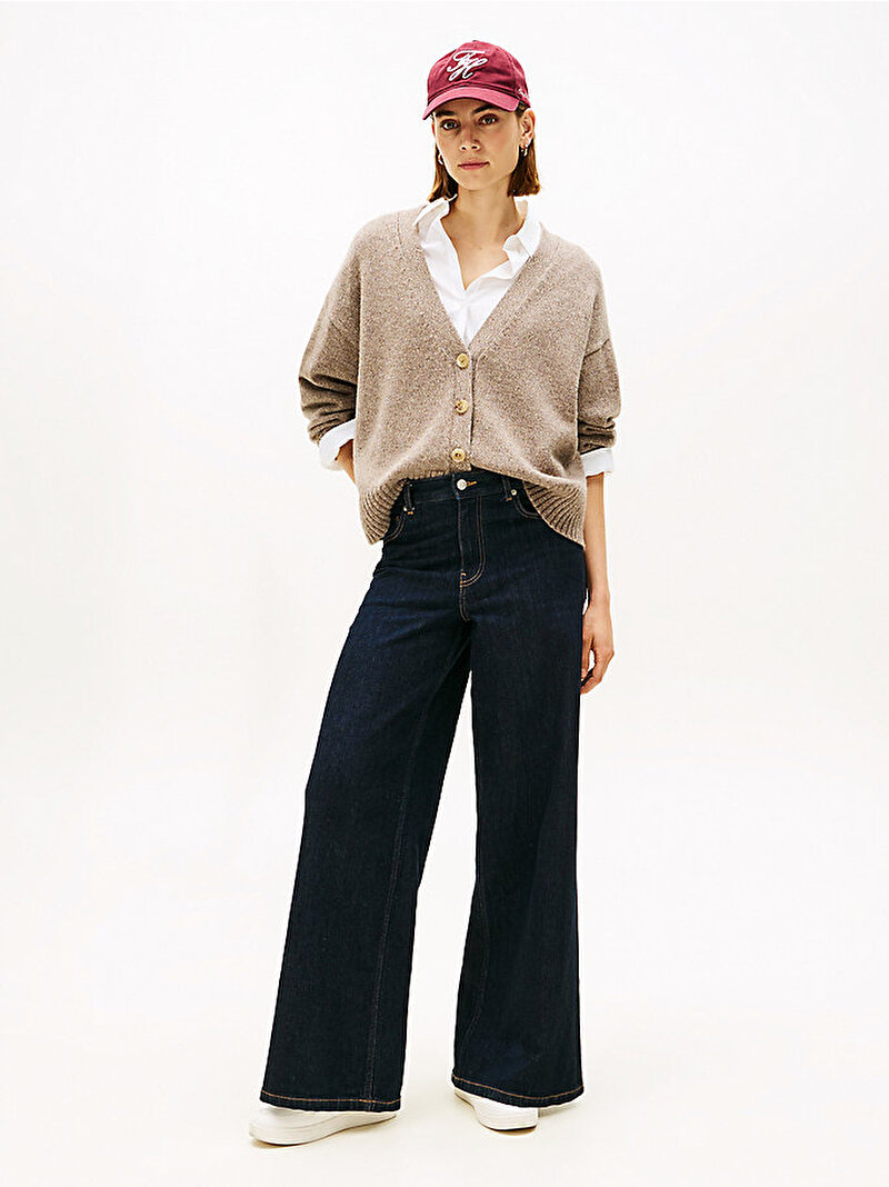 Kadın Marl Wool Blend V-neck Kazak Bej  WW0WW467600HK