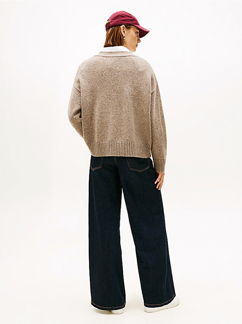 Kadın Marl Wool Blend V-neck Kazak Bej  WW0WW467600HK