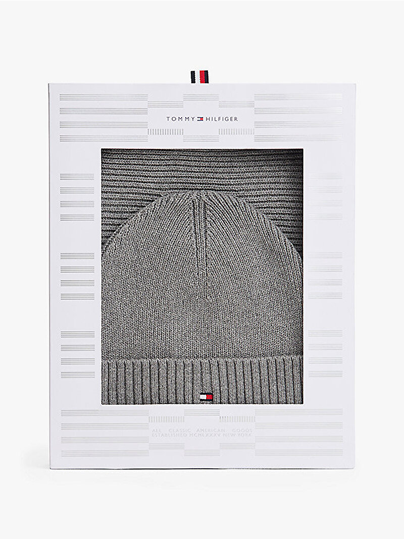 Erkek TH Flag Bere Atkı Hediye Seti Gri AM0AM13807PKH