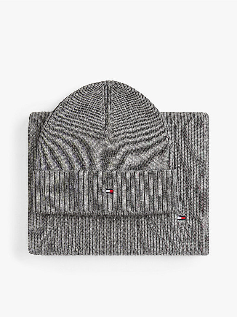 Erkek TH Flag Bere Atkı Hediye Seti Gri AM0AM13807PKH