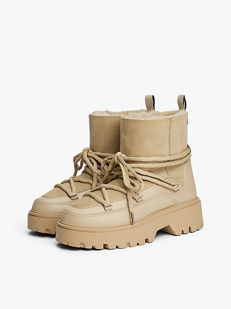 Kadın Real Shearling Laceup Bot Bej  FW0FW08996ACC