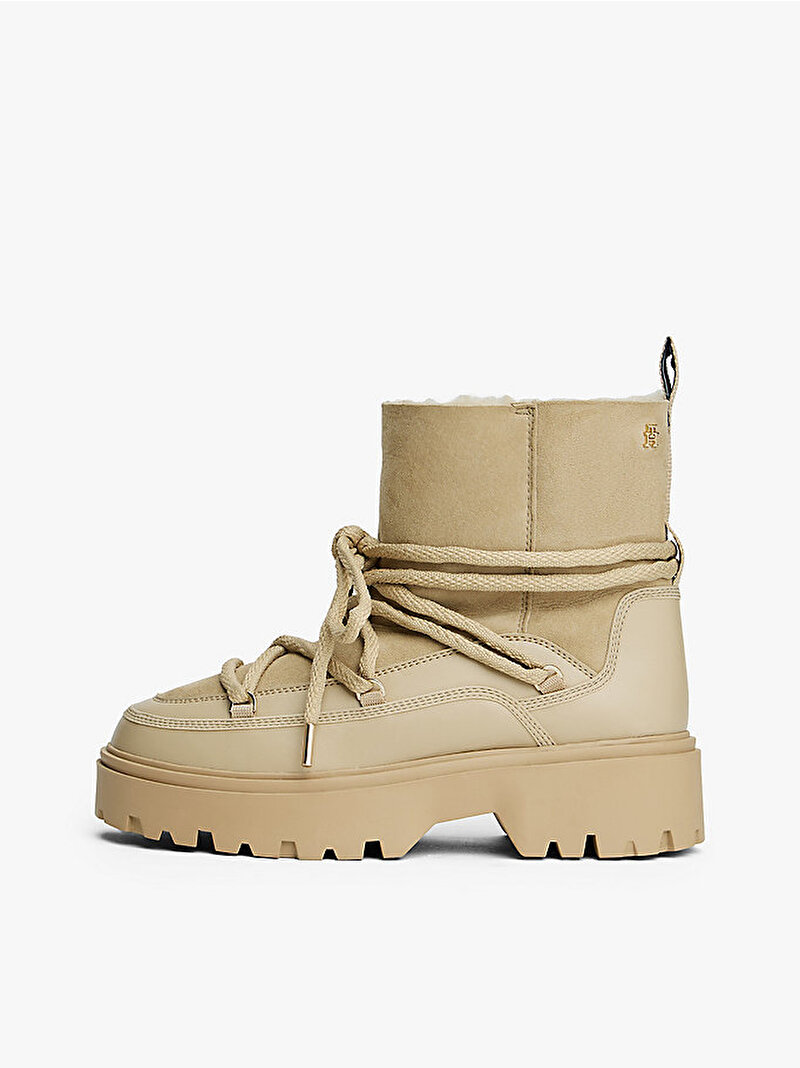 Kadın Real Shearling Laceup Bot Bej  FW0FW08996ACC