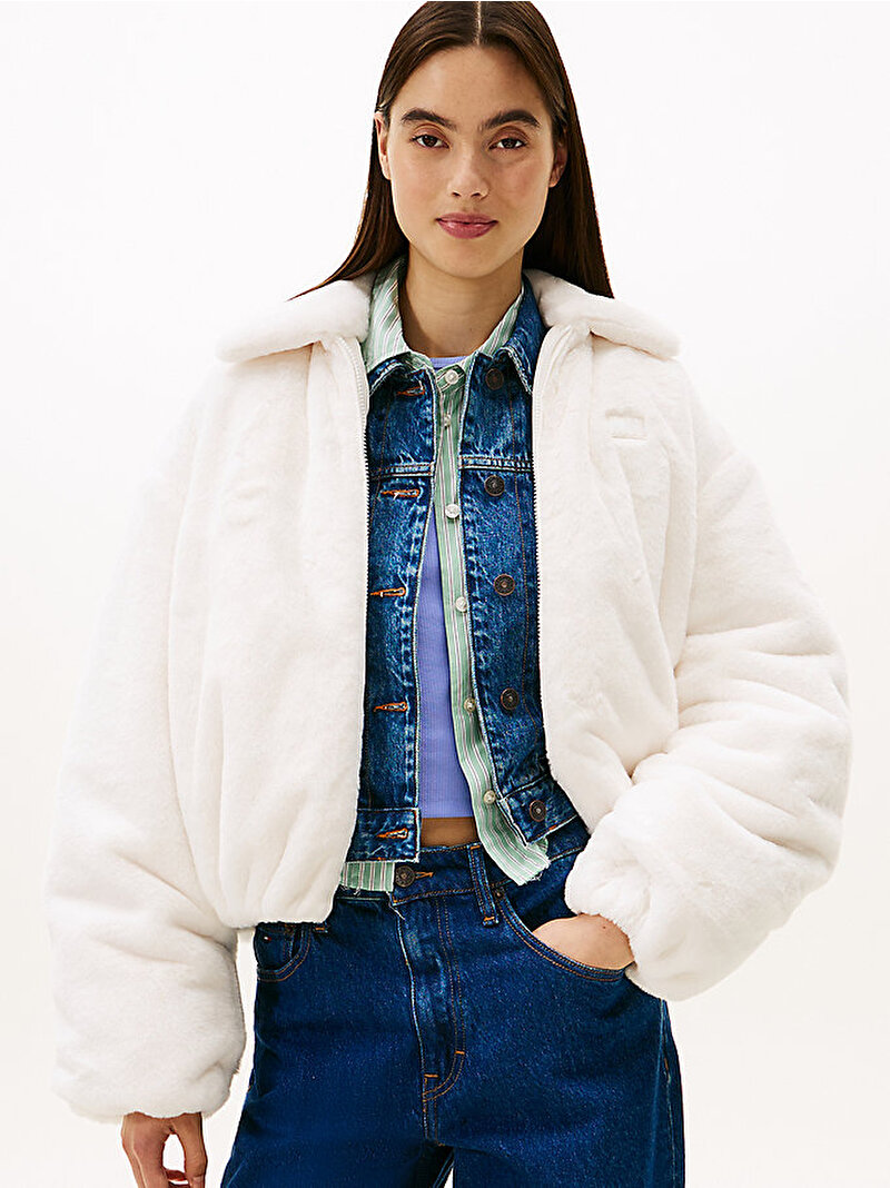 Kadın TJW Suni Kürk Bomber Ceket Beyaz  DW0DW21669YBH