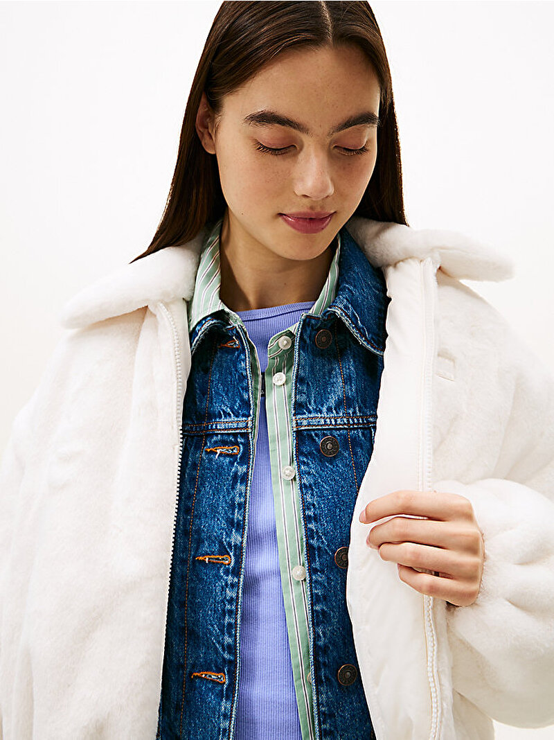 Kadın TJW Suni Kürk Bomber Ceket Beyaz  DW0DW21669YBH