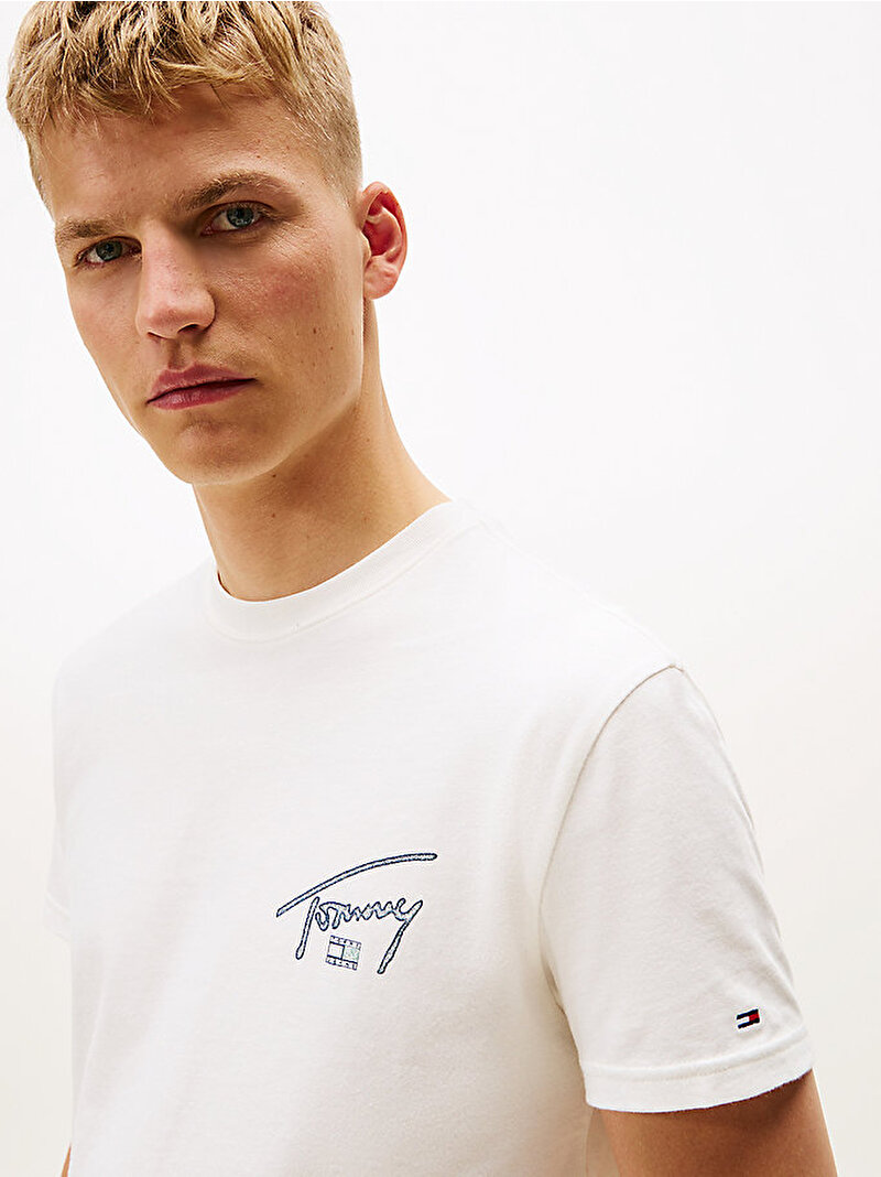 Erkek TJM Regular Sign Backprint T-shirt Ekru DM0DM22320YBL