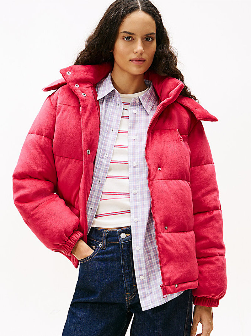 Kadın TJW Quilted Velvet Puffer Mont Kırmızı DW0DW21668XJP
