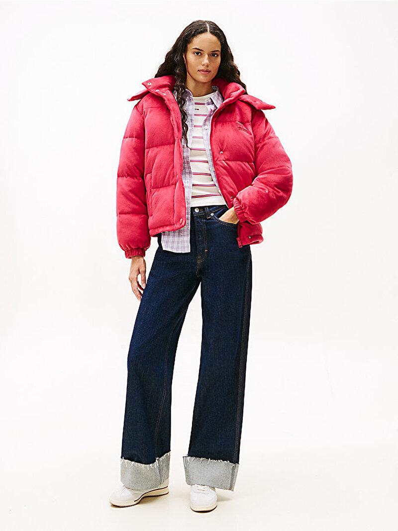 Kadın TJW Quilted Velvet Puffer Mont Kırmızı DW0DW21668XJP