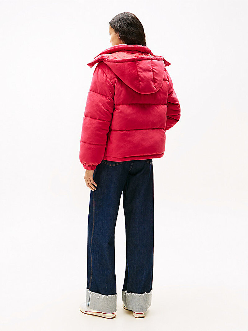 Kadın TJW Quilted Velvet Puffer Mont Kırmızı DW0DW21668XJP