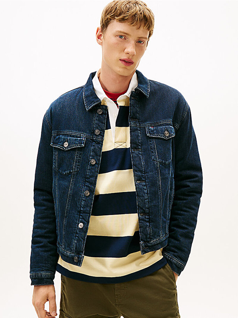 Erkek Ryan Regular Teddy Trucker Denim Ceket Mavi  DM0DM219701BK