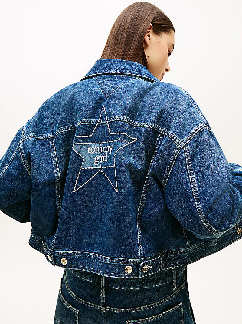 Kadın Tommy Girl Padded Trucker Denim Ceket Mavi  DW0DW224851CE