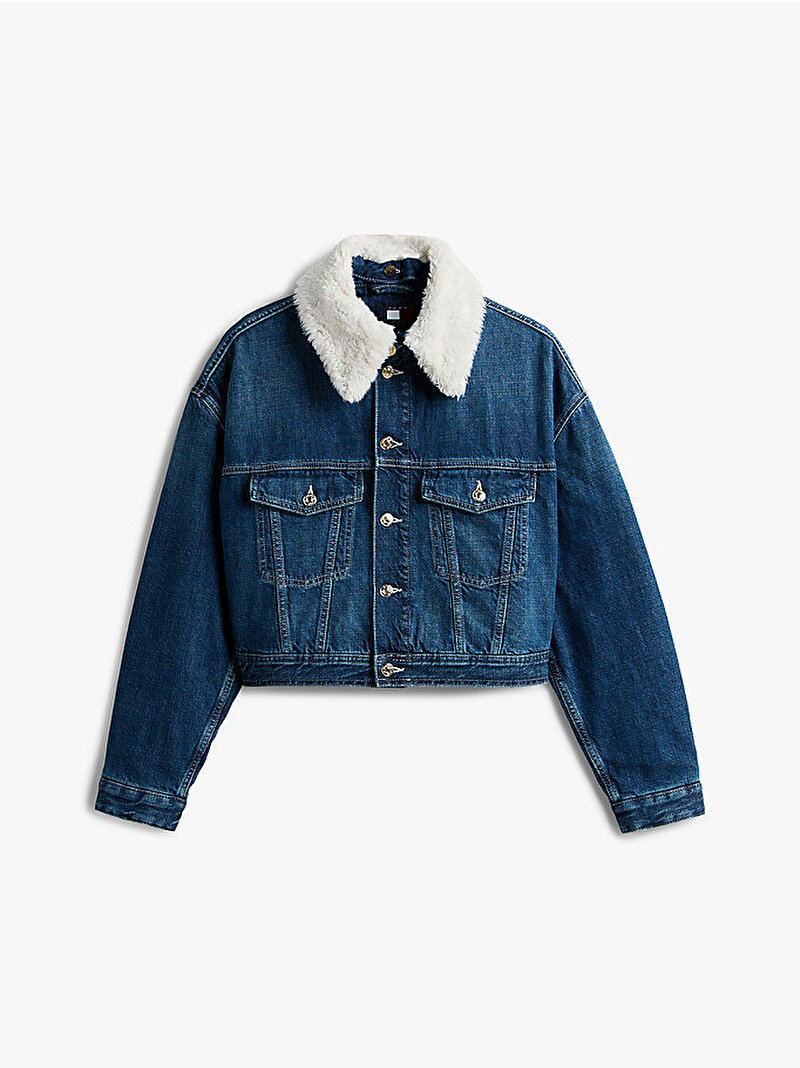 Kadın Tommy Girl Padded Trucker Denim Ceket Mavi  DW0DW224851CE