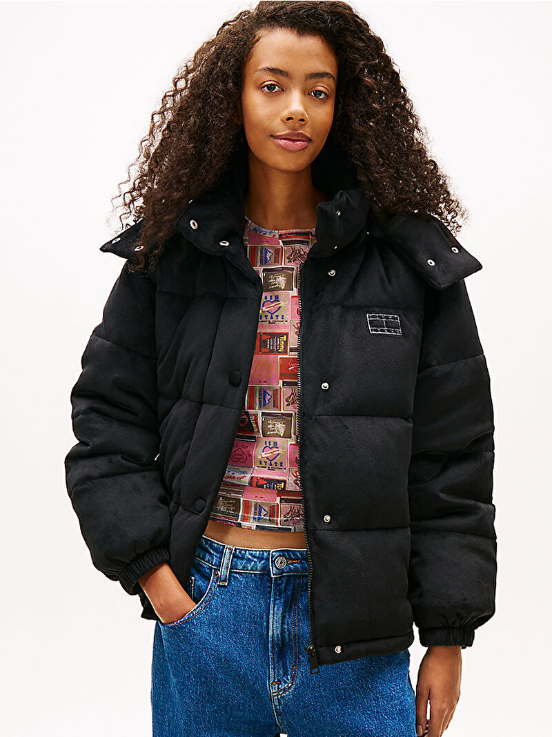 Kadın TJW Quilted Velvet Puffer Mont Siyah DW0DW21668BDS