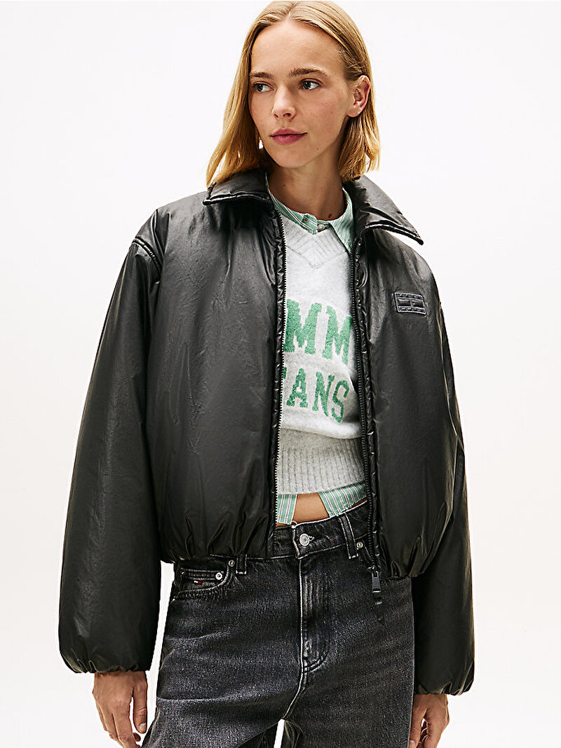 Kadın TJW Oiled Padded Bomber Ceket Siyah DW0DW21671BDS