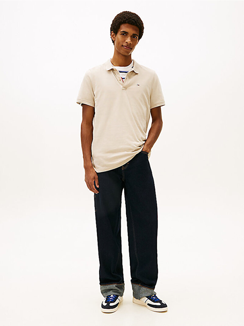 Erkek Tjm Slim Placket Polo T-shirt Bej DM0DM20676ABY