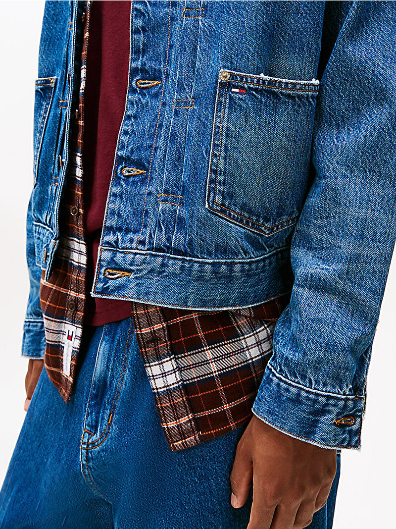 Erkek Pleated Trucker Denim Ceket Lacivert DM0DM219691BK